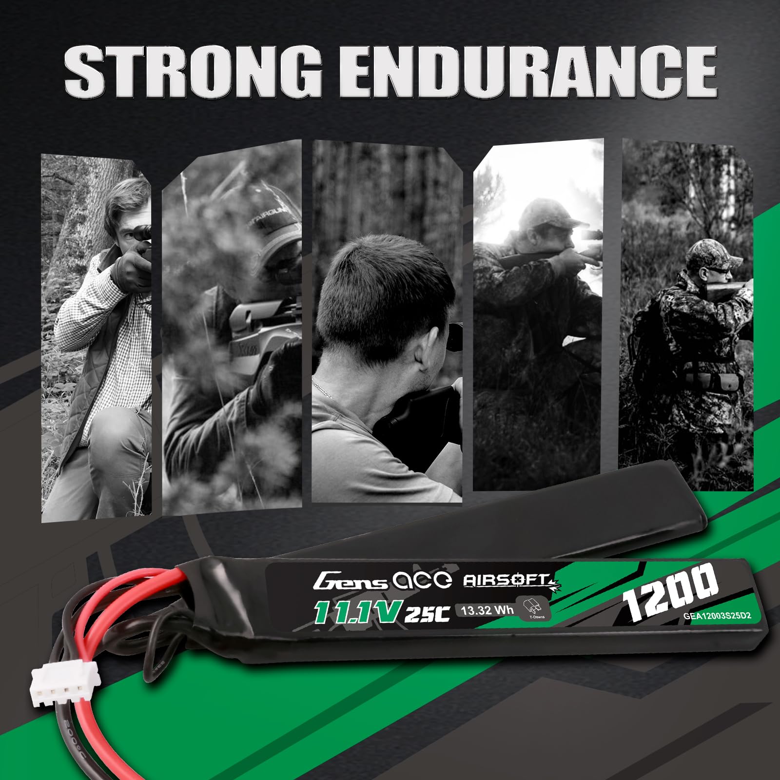 Gens Ace 3S 11,1 V 1200 mAh 25C akumulator LiPo 2-drożny split z wtyczką T Deans do standardowych replik Airsoft/AEG