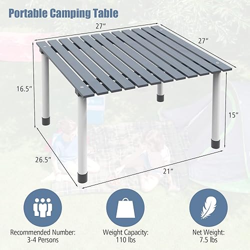 Miniatura 3 de Giantex Mesa de campamento cuadrada enrollable de 27 pulgadas, mesa de picnic plegable con bolsa de transporte, parte superior de madera de abeto