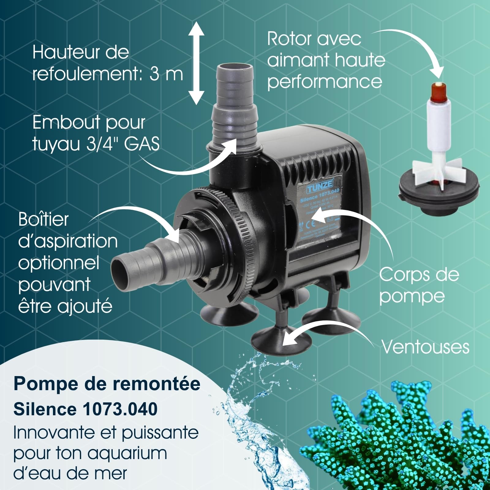 TUNZE Rückförderpumpe Silence I Energieeffiziente Aquarienpumpe für Meer- und Süßwasseraquarien I leise & kraftvolle Aquarium Pumpe mit geringem Energieverbrauch I Hochwertige Universalpumpe