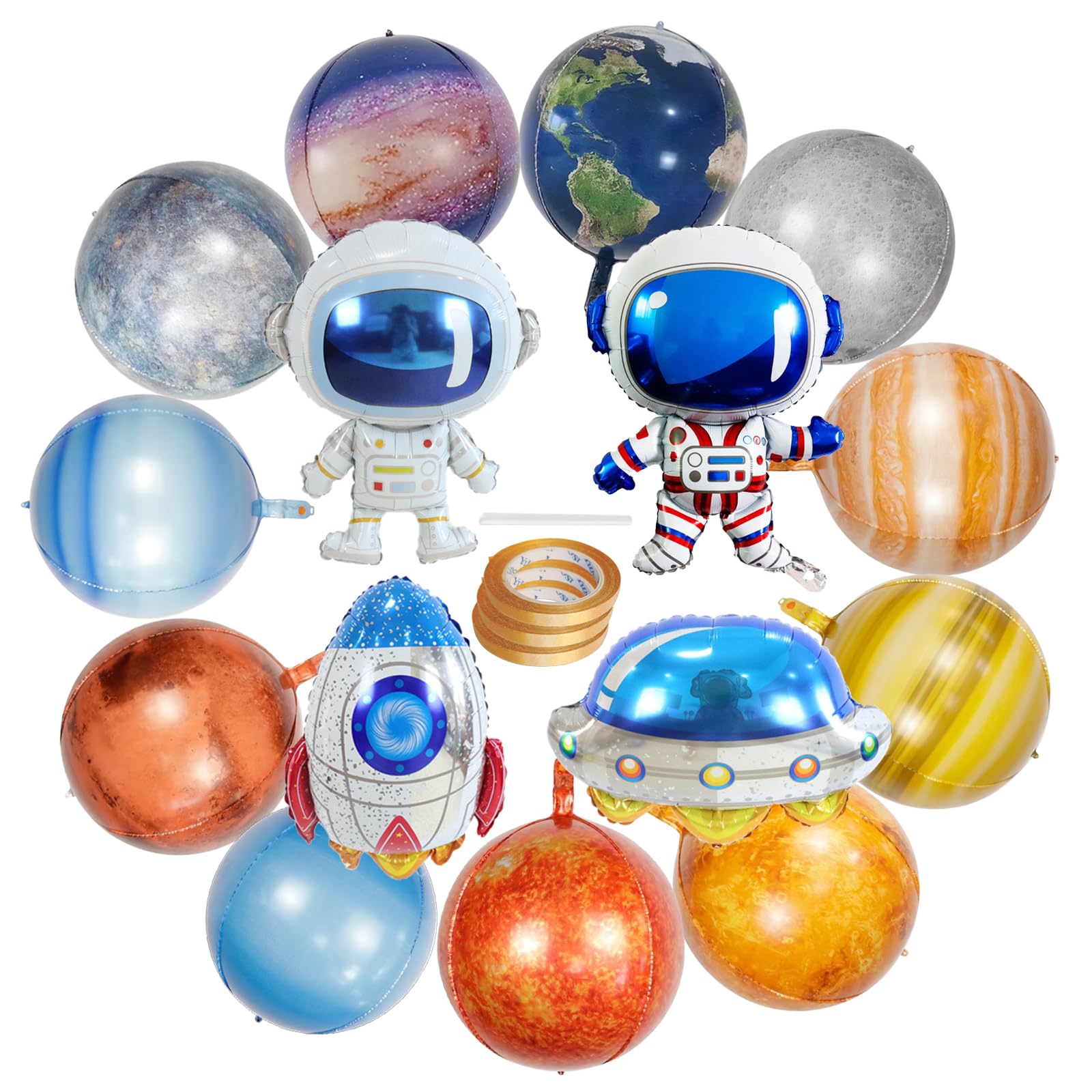 16 Pcs Galaxy Space Balloons, Outer Space Themed Party Decorations, Rocket Spaceship Astronaut Planet Balloons Set for Kids, Galaxy Birthday Party Supplies Baby Shower Decorations