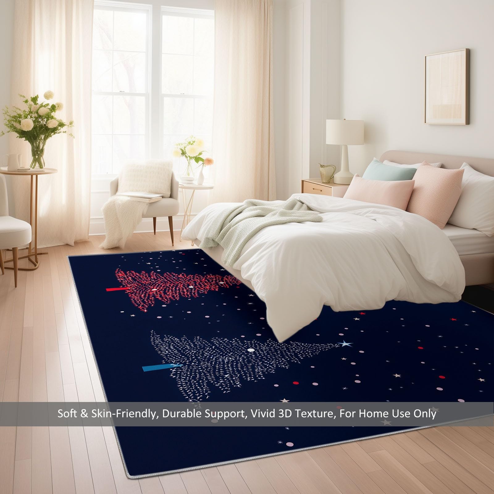 Alfombra de árbol de Navidad, copos de nieve, 120 x 170 cm, alfombra para dormitorio, cielo estrellado de Navidad, alfombra de cocina, antideslizante, lavable, para salón, comedor, entrada interior