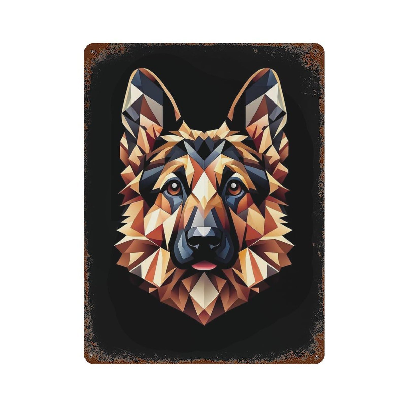 Geometric German Shepherd Distressed Metal Wall Sign 15.7"x11.8", Ideal for Cafe, Home Bar And Lounge Decor