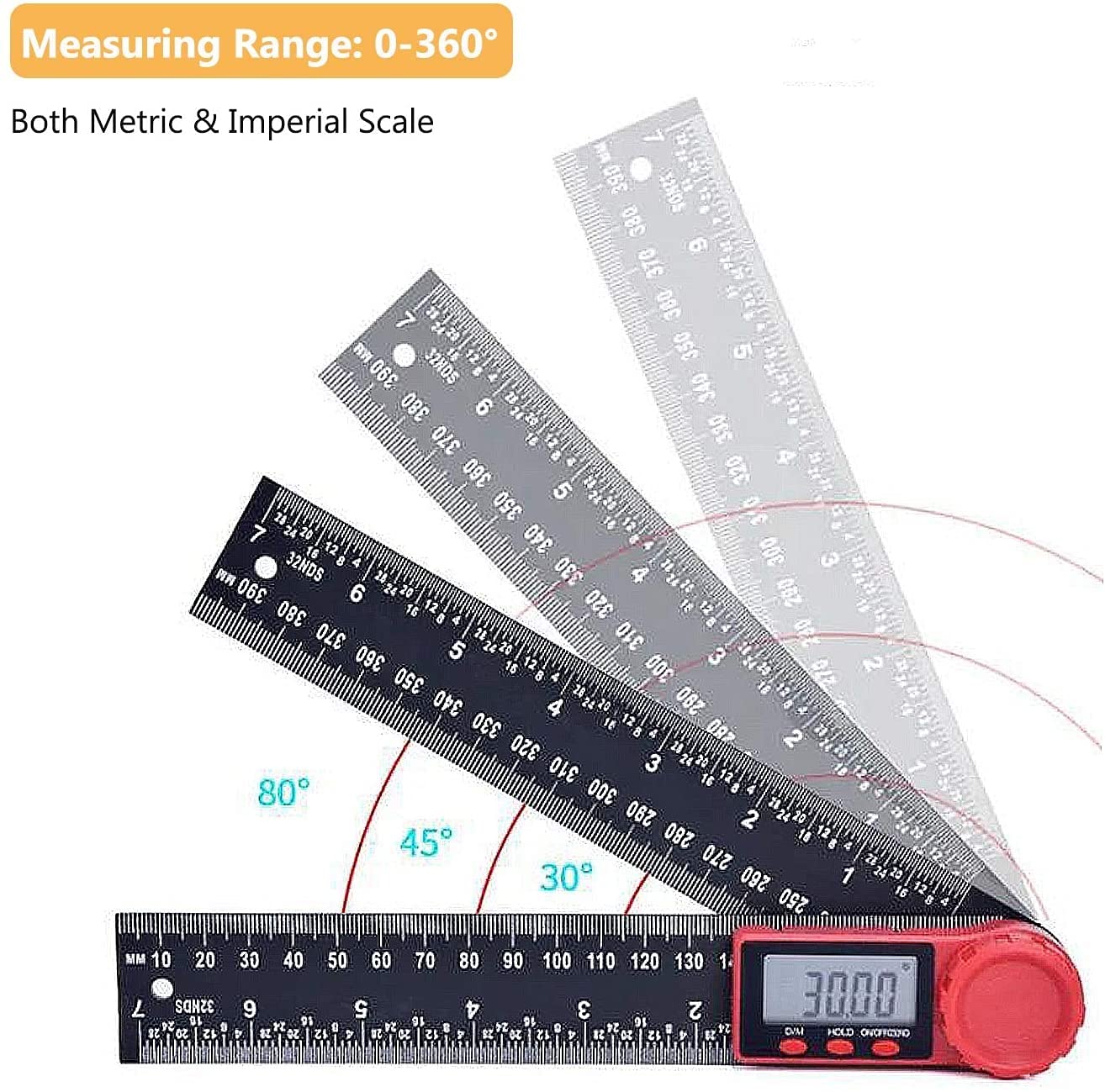 WJJ Righello del Finder dell'angolo, 200mm / 7 "Digital Angle Finder Golatore del Regno del consolometro del misuratore del misuratore del goniometro Livello dell'angolo elettronico
