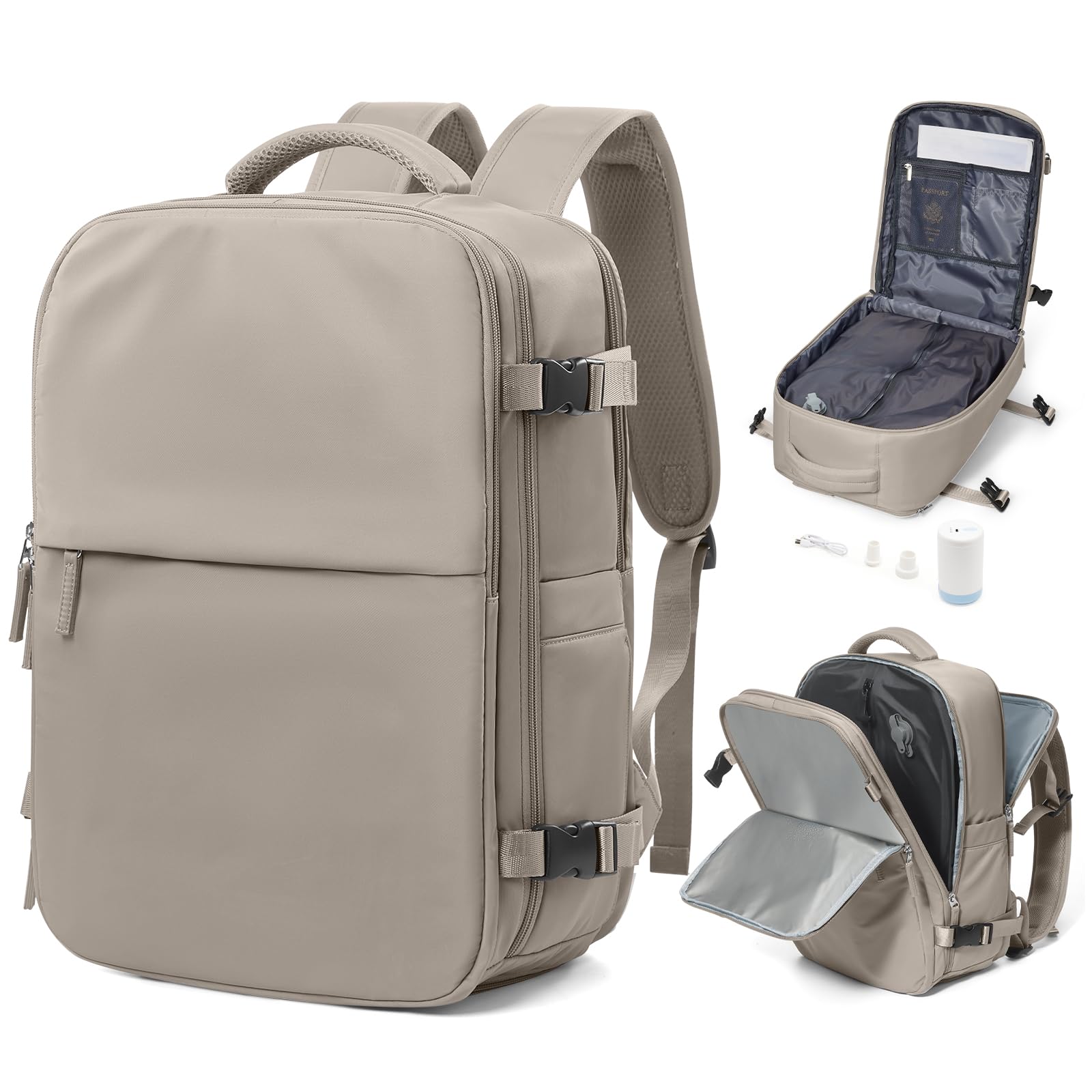 bergsalz Vacuum Backpack With Pump Large Travel Laptop Backpacks For Women Men Carry On Backpack Vacpack Backpacks With Vacuum Compression Brown