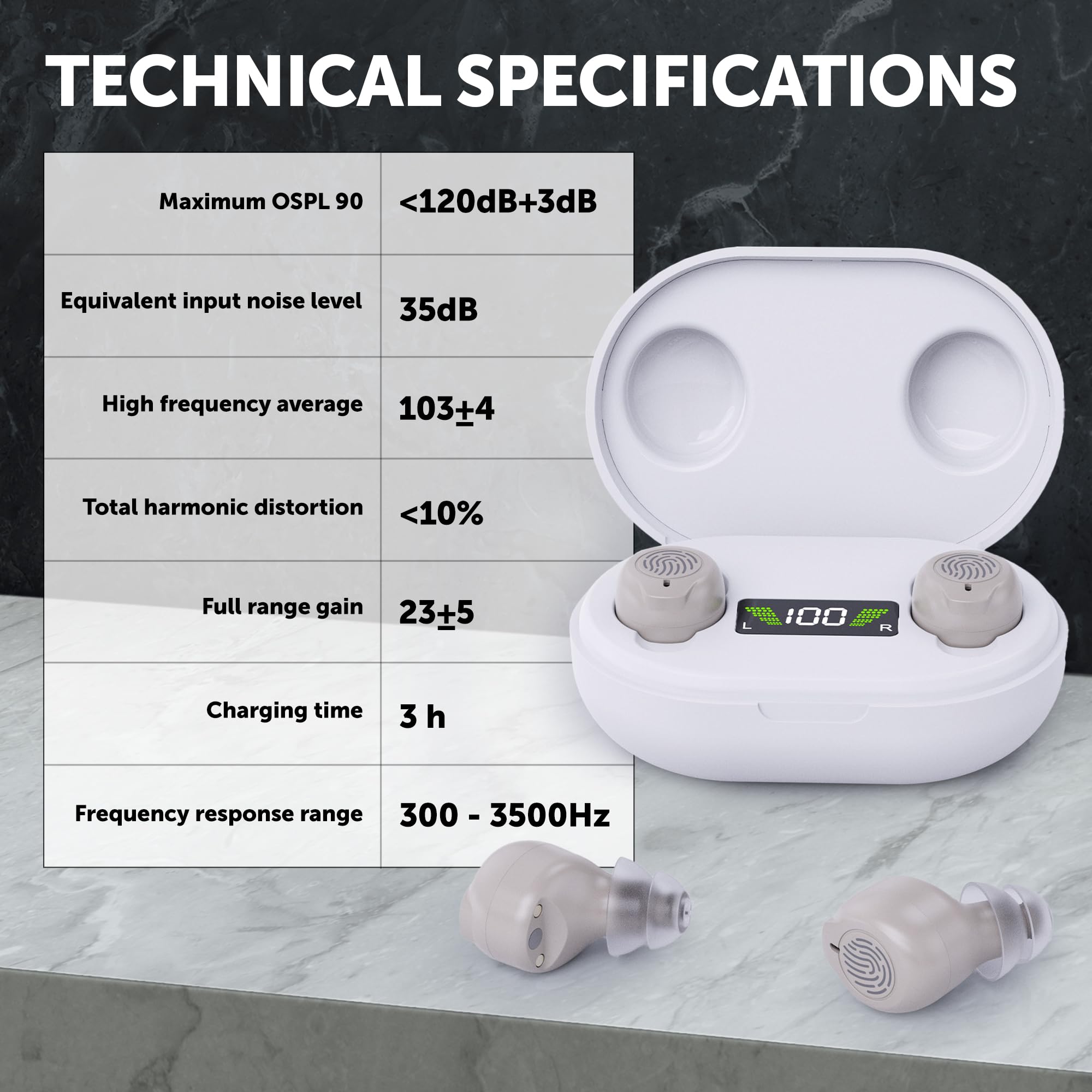 Audífonos Digitales Recargables - de Sonido ITE para Adultos y Personas Mayores, OTC, Reducción Inteligente de Ruido y Realimentación, Amplificadores Personales con Estuche de Carga LED Portátil
