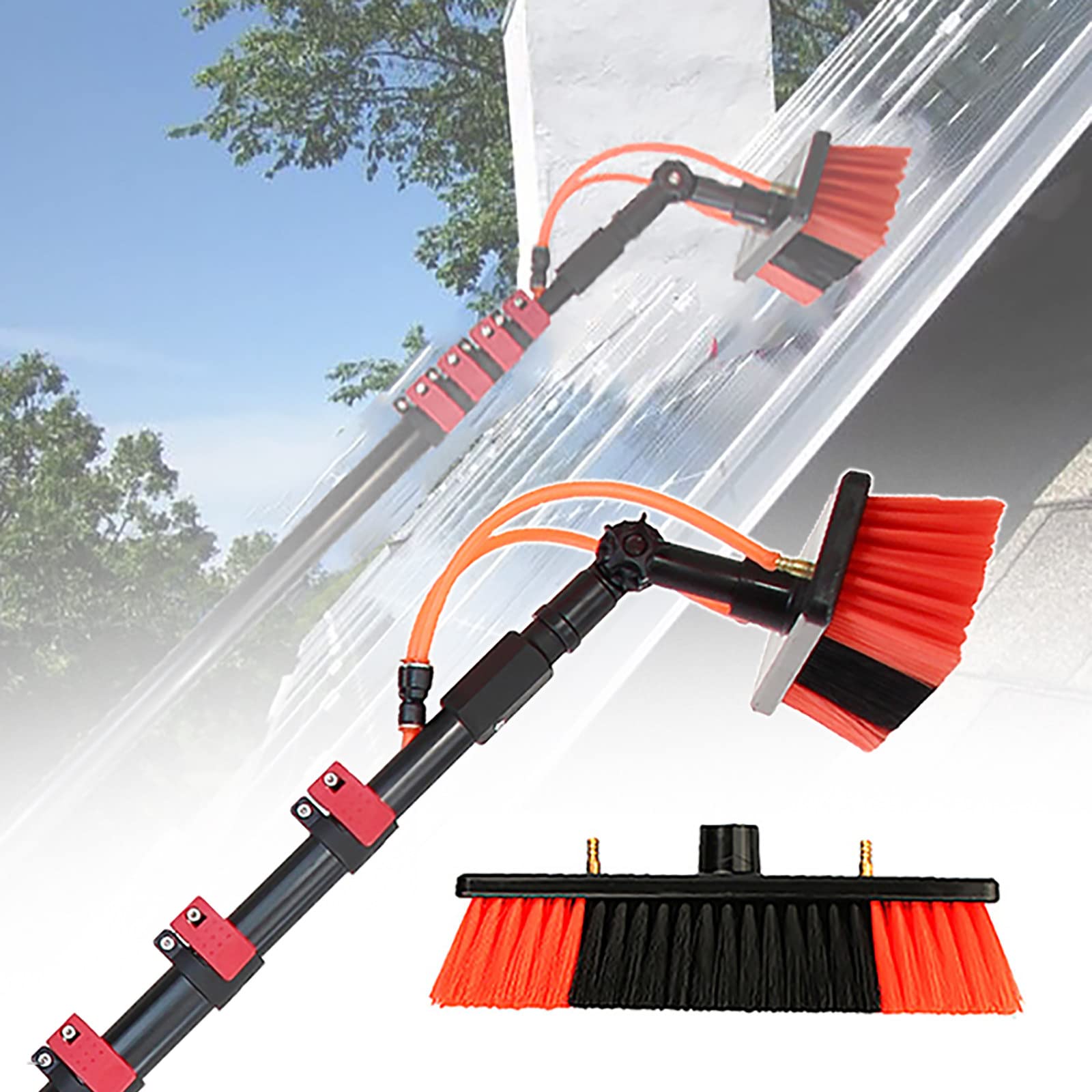 GTHTUHFD Cleaning Pole, Solar Photovoltaic Panel Cleaning Tool, Cleaning Brush Kit With Water Fed Cleaning Brush, For Solar Panel Window Cleaning/36Ft/10.8M,36ft/10.8m