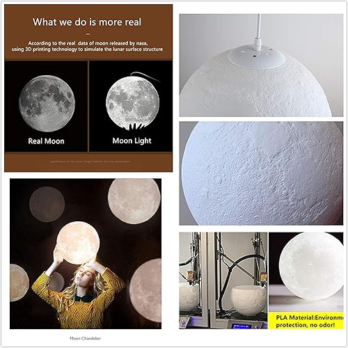 Miniatura 5 de Lámpara colgante de luna, luz nocturna, lámpara de impresión 3D, luz de techo blanca cálida para dormitorio de niños, hogar, restaurante, oficina