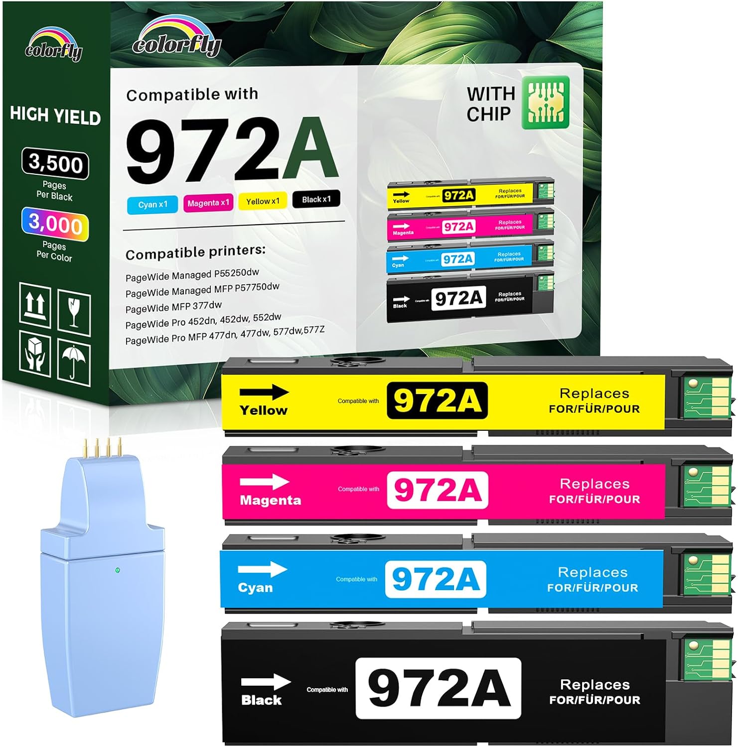 972A Ink Cartridges Replacement for HP 972A 972X Ink Cartridges to Use with HP PageWide Pro 477dw 577dw 452dw 477dn 452dn 577z 552dw 377dw P55250dw Printer (4 Pack, Black/Cyan/Magenta/Yellow)