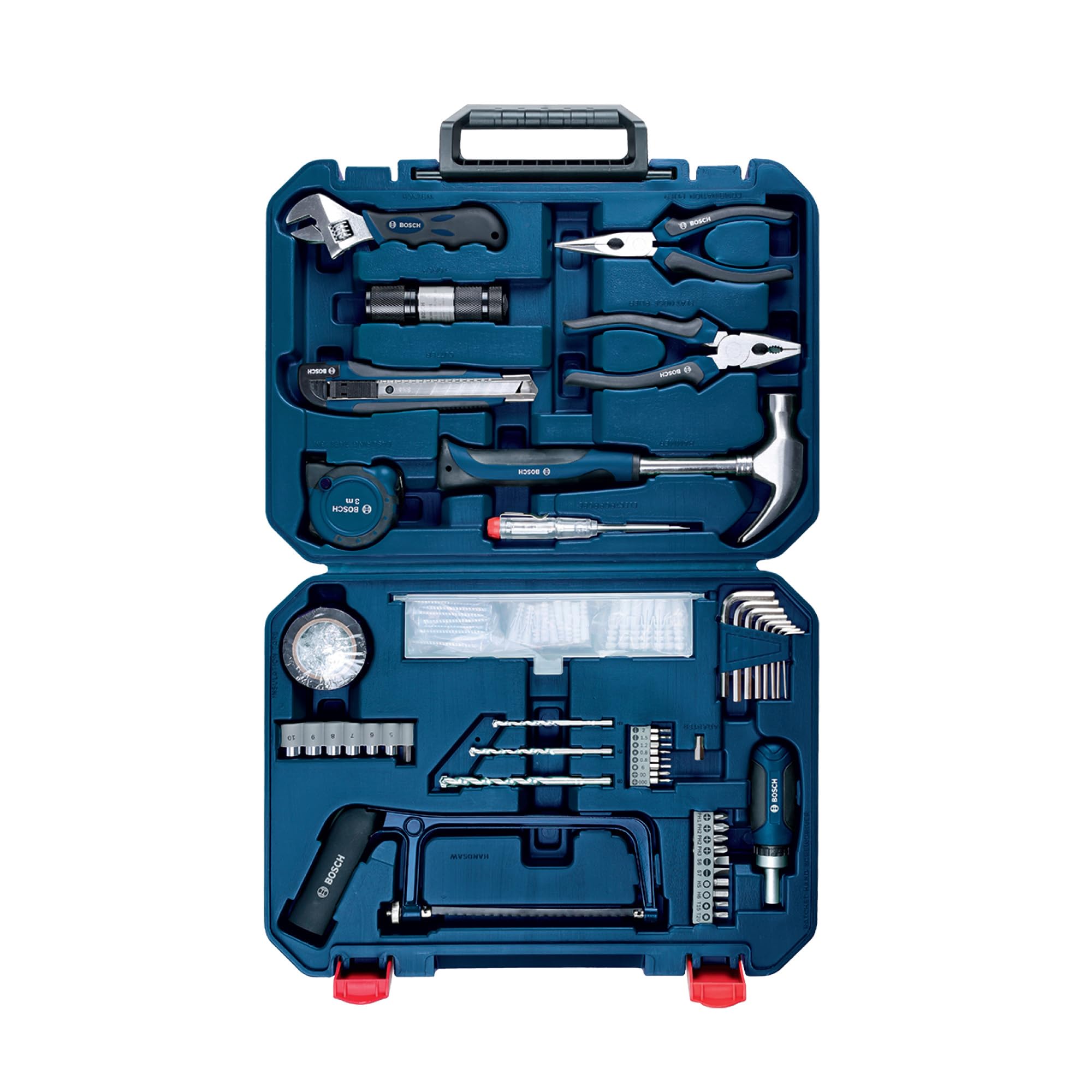  All-in-One Hand Tool Kit, 108 Pieces, Rachet Screwdriver & Allen Key, Multiple Drill Bits, Additional Performance Tool, Blue, Hard Case