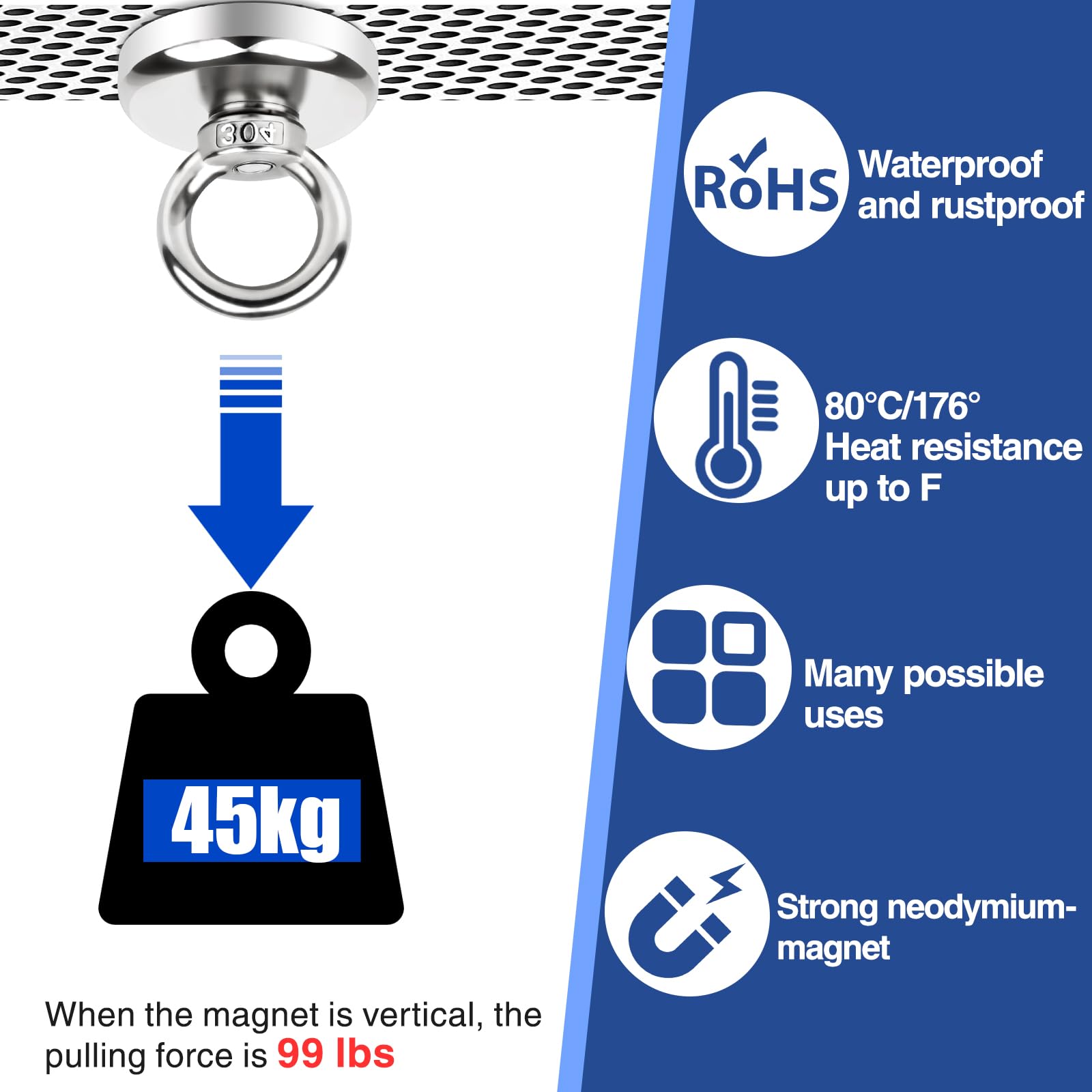 4 Calamite Potenti Da 45KG Neodimio - Per Pesca Magnetica E Recupero Oggetti - Foto 5