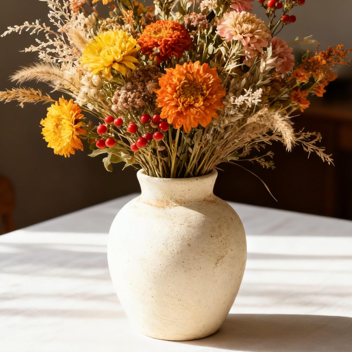 Ceramic Decorative Flower Vase | 6 Inch Pottery Rustic Farmhouse | Boho | Whitewashed Terracotta Vase for Home Decor, Table, Living Room, Bathroom, Shelf, Mantel Decoration, Terra, White - Image 7