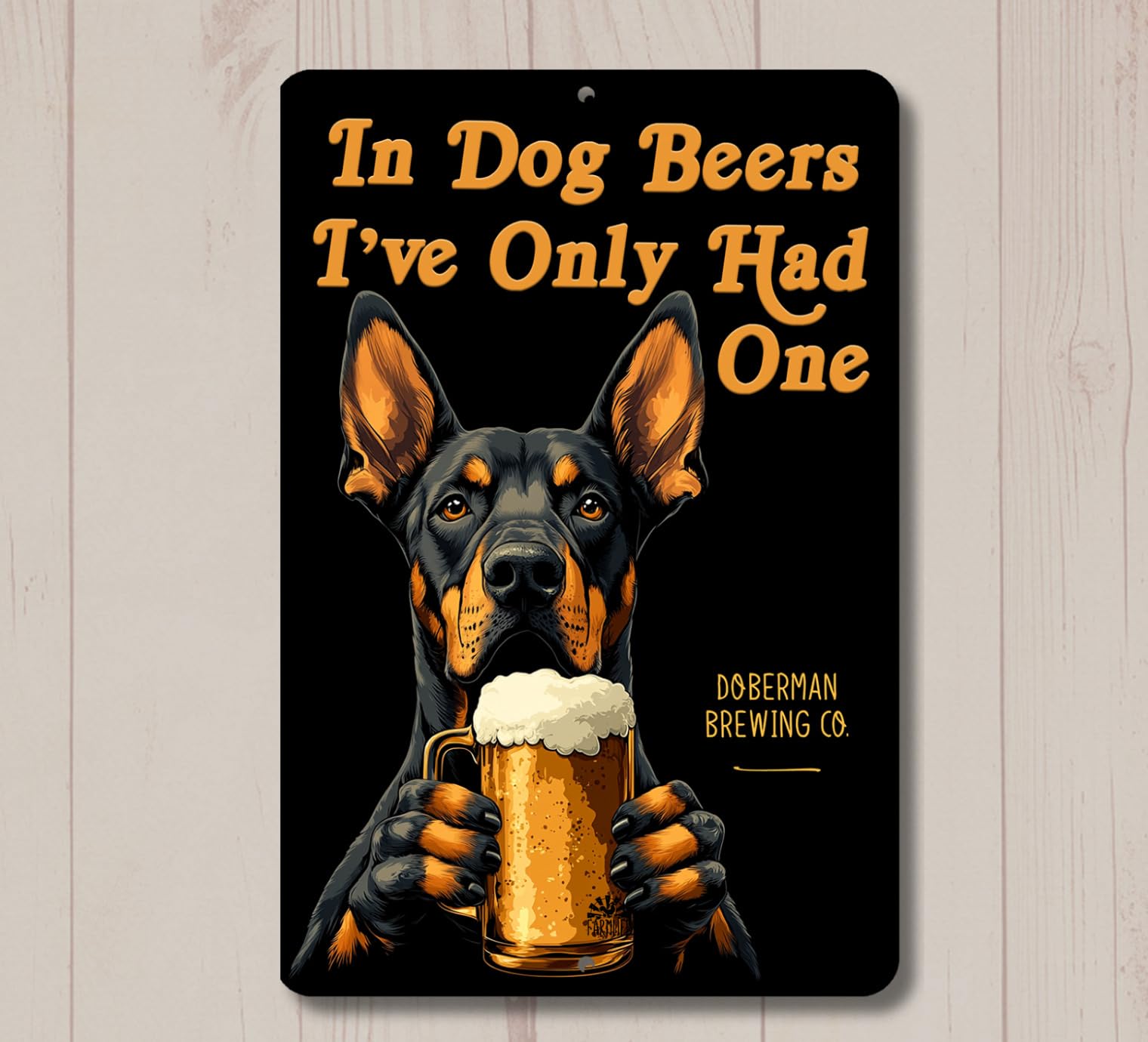 Doberman In Dog Beers sign man cave beer bar decor funny metal tin pub wall art home decor