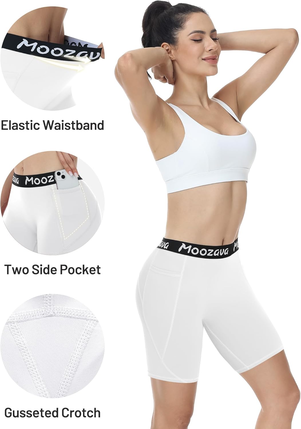 Moozava Women's Spandex Shorts with Pockets - 3"/5"/8" Compression Biker Shorts for Volleyball Yoga Workout Gym No Front Seam - Image 5