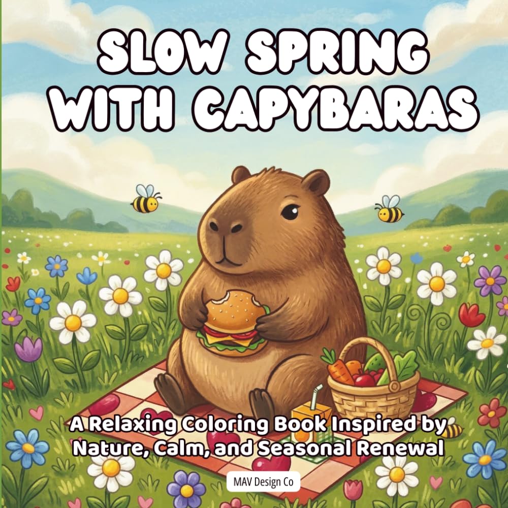 Slow Spring with Capybaras A Relaxing Coloring Book Inspired by Nature, Calm, and Seasonal Renewal: Bold & Easy 8.5x8.5 Coloring Pages Featuring ... Butterflies, and Peaceful Nature Moments