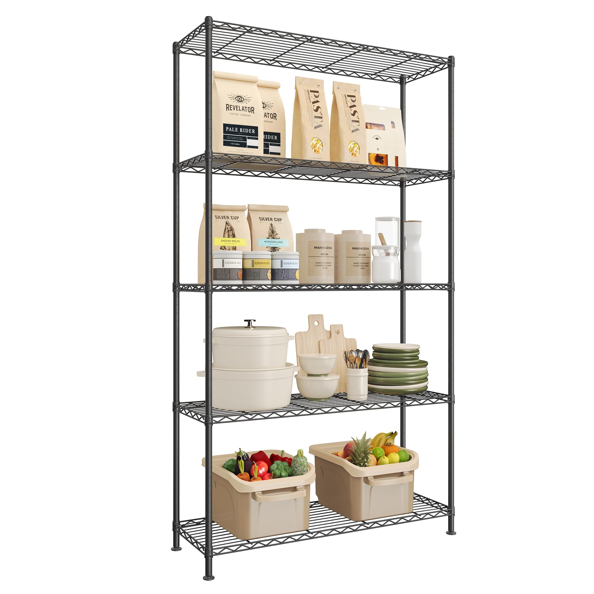 SONGMICS Storage Shelf, Metal Garage Shelving Unit, Adjustable Shelves, for Garage, Bedroom, Living Room, Kitchen, Pantry, 5 Tier, 30 x 90 x 161 cm, Ink Black LGR195BH01