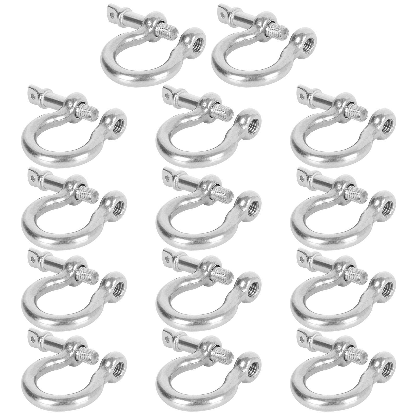 14Pcs 5/16” Bow Shackle, Stainless Steel Screw Pin Anchor Shackle, Sliver D Ring Shackles Heavy Duty Bow Shape Load Clamp for Chains Wirerope Lifting Paracord Outdoor Camping Survival Rope Bracelets 1