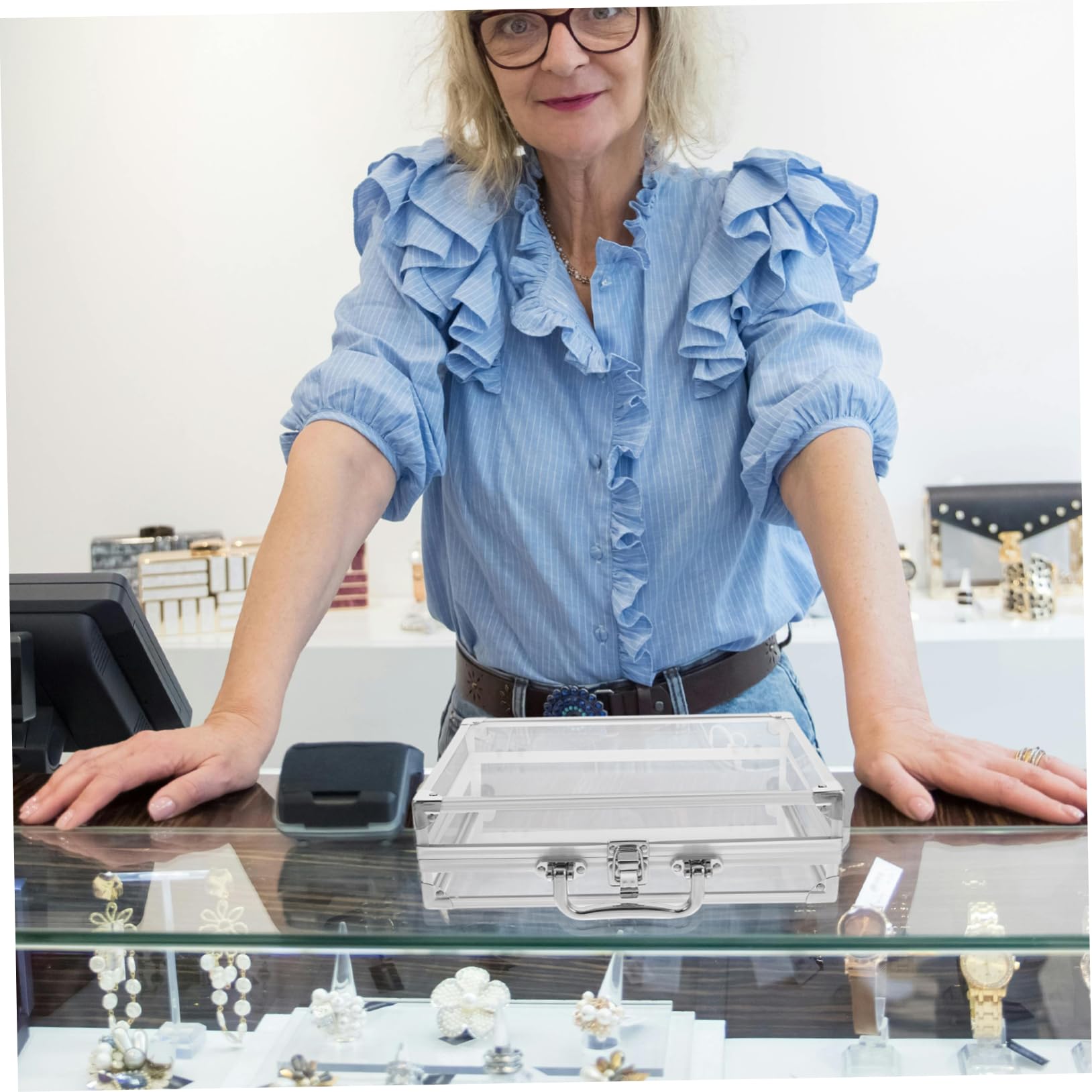 EXCEART Boîte à Bijoux Grosse Capacité, Transparente, Alliage D’aluminium