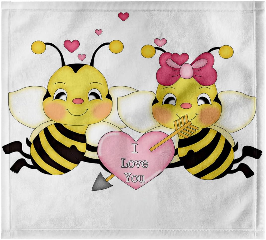 3dRose Cute I Love You Valentine Bumble Bee Couple Cartoon 22x30 Bath Hand Pool Towel
