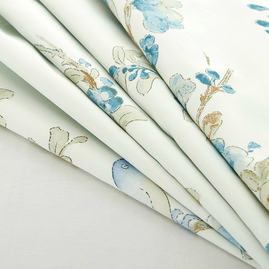 Eikei Garden Chinoiserie Floral Duvet Quilt Cover Asian Porcelain Style Tree Blossom and Birds Blue and White Watercolor Pattern 300tc Cotton Percale 3pc Bedding Set (Queen, Blue)