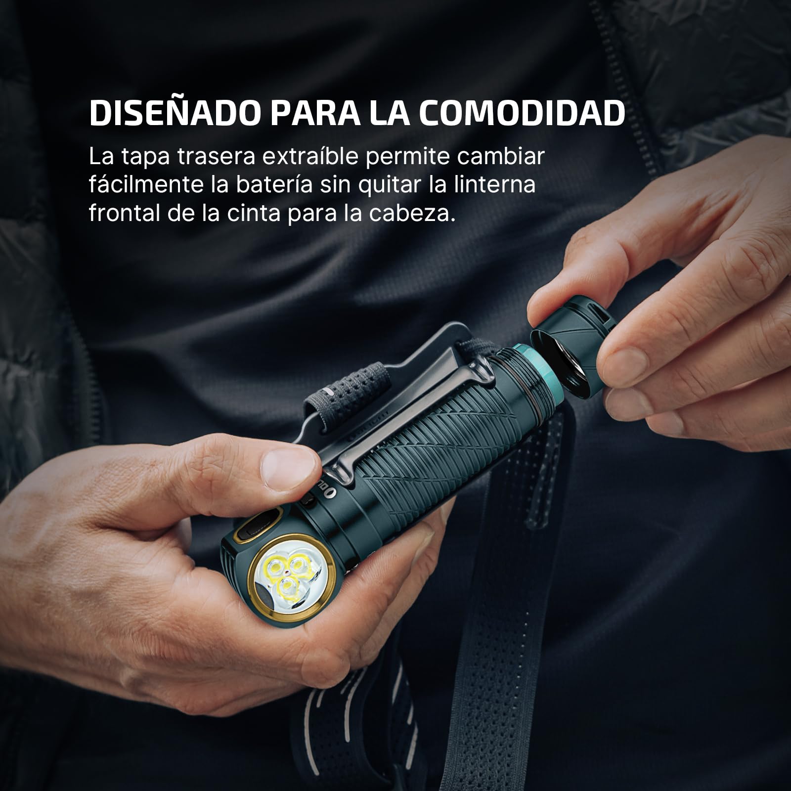 OLIGHT Perun 3 Linterna Frontal LED Recargable Ángulo Recto 3000 Lúmenes 160 Metros 20 Días Pesca