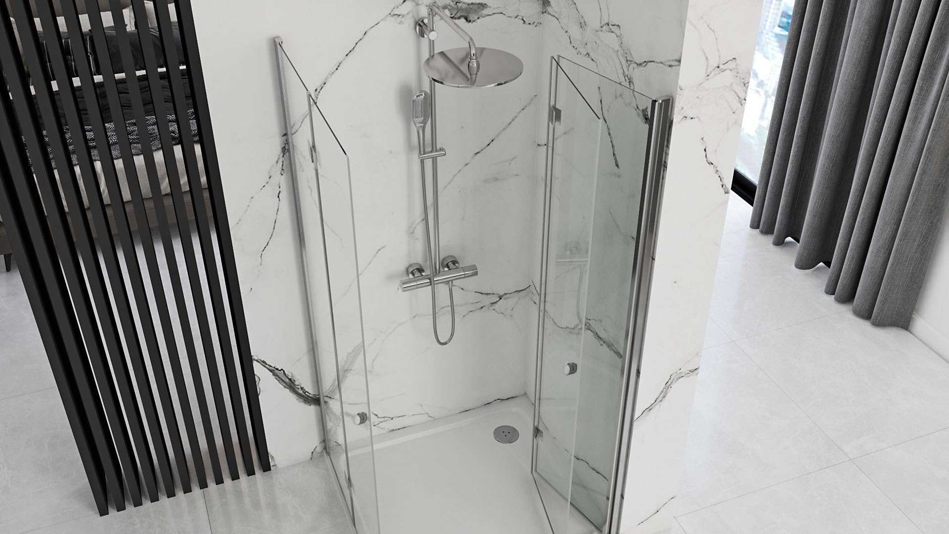 Rea Cabina de Ducha FOLD N2 CROMADA 90x90x190 cm Cristal templado transparente de seguridad 6mm (Cromo) Sin plato de ducha
