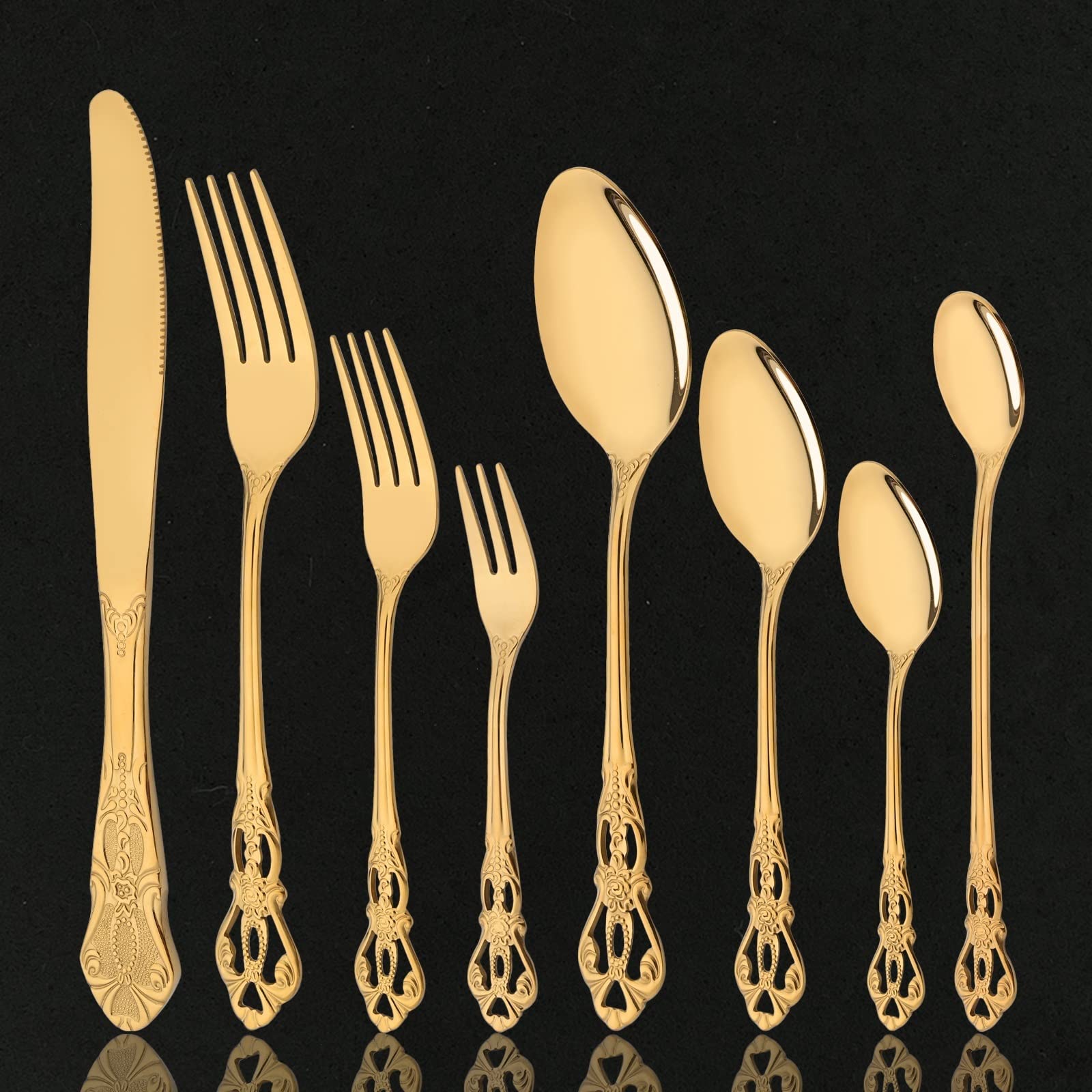 Ensemble de Couverts de Luxe en Acier Inoxydable Miroir doré 8 pièces