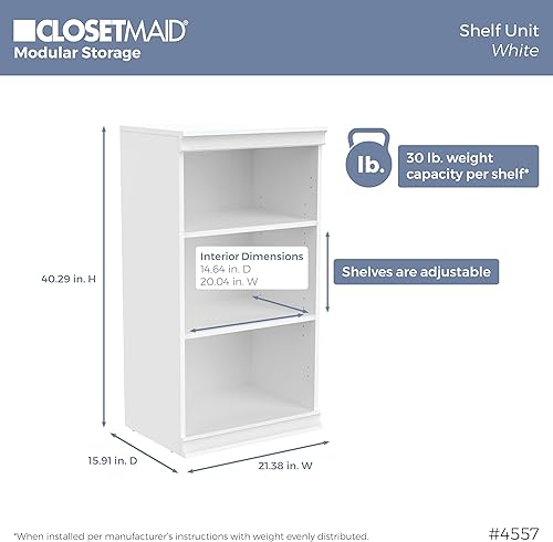 Miniatura 6 de ClosetMaid Armario de almacenamiento modular de 21.38 pulgadas de ancho con 3 estantes con puertas, color blanco