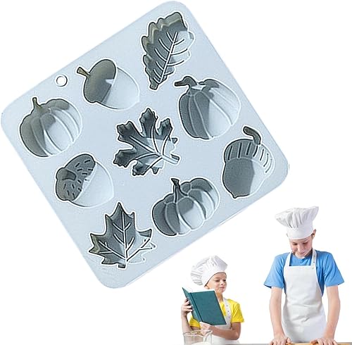 Miniatura 8 de Moldes de fondant de otoño, 9 piezas de molde de silicona de hoja de calabaza y bellota, moldes de silicona para fondant de hojas de arce con