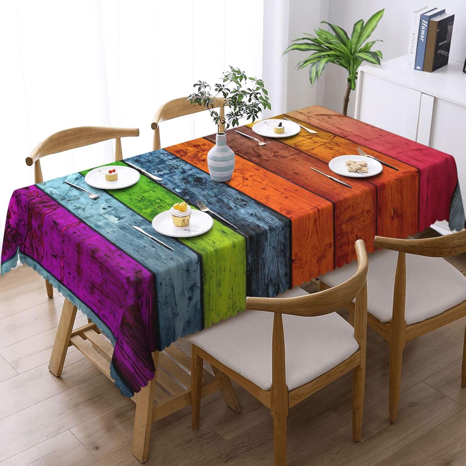 SSIMOO Colour Wooden Rectangular Tablecloth,Elegant Dining Table Decor for Parties