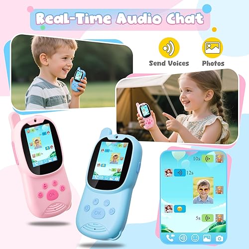 Miniatura 5 de Walkie Talkies de video para niños con cámara, paquete de 2 walkie talkie recargables para niños con videollamada y cambiador de voz, video portero