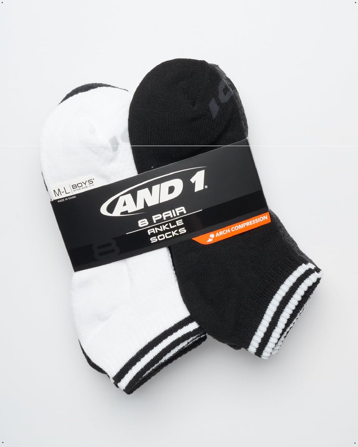 AND1 Boys Quarter Socks - 8 Pack Moisture Wicking Cushioned Athletic Basketball and Running Socks for Boys (Sizes: S-L) - Image 3