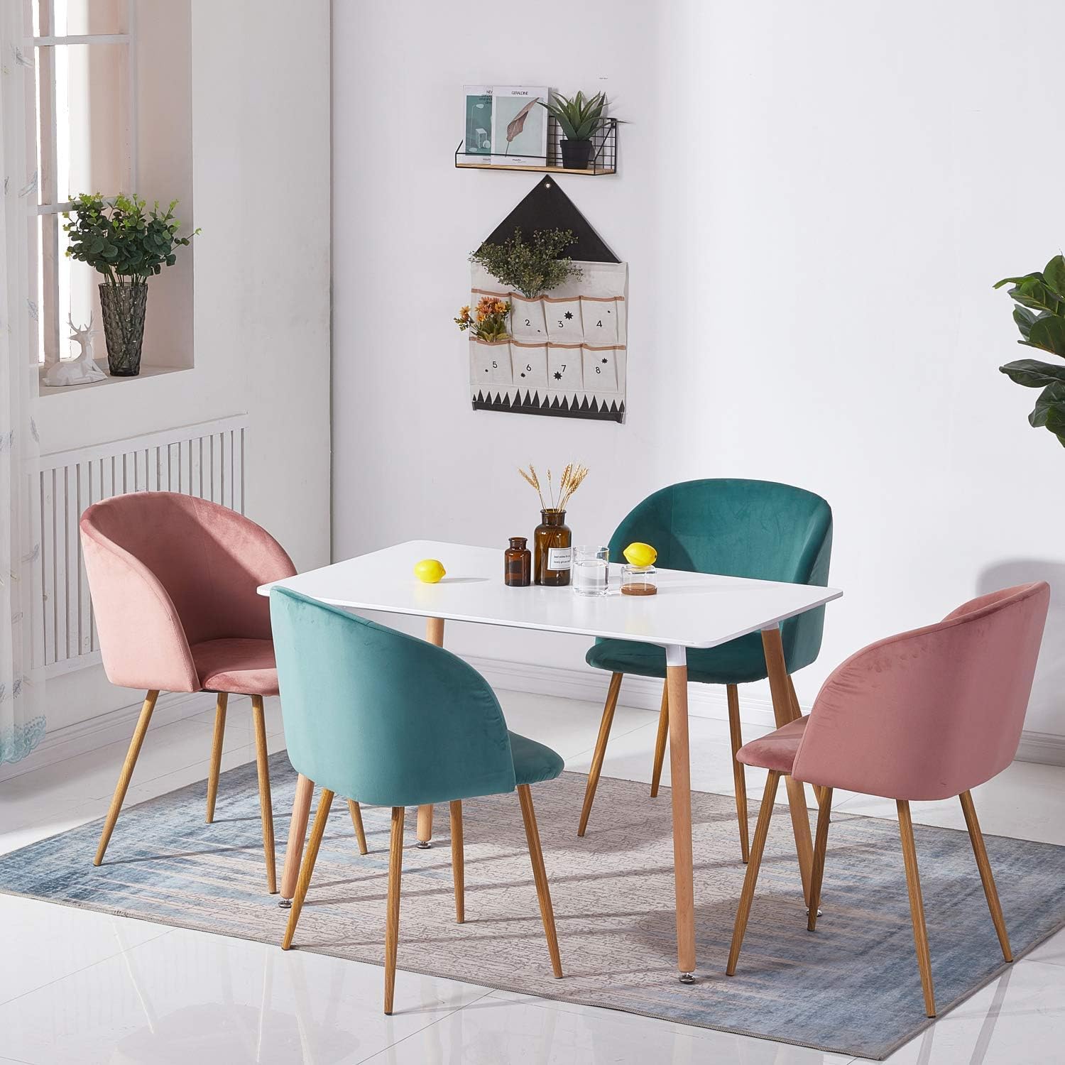 Prostokątny stół do jadalni 110 × 70 × 75 cm, biały, MDF stół kuchenny z nogami z drewna bukowego, solidny stół do jadalni dla 4-6 osób, łatwy w pielęgnacji, drewniany stół (tylko stół)