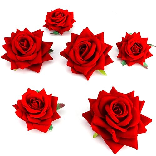Miniatura 8 de 6 pinzas para el pelo de rosas rojas para mujeres y niñas, broches de flores, broches florales, pinzas de tela con rosas para el cabello, accesorios
