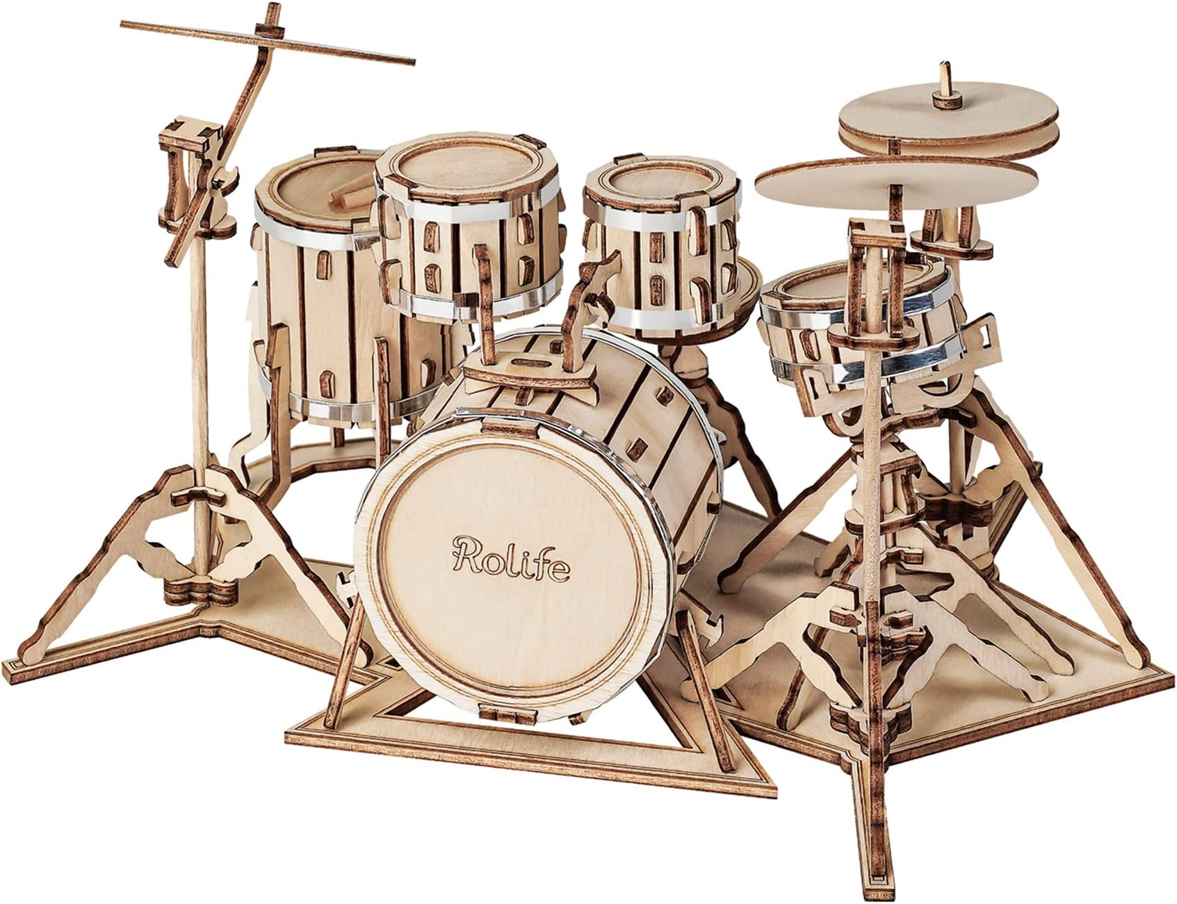 Hands Craft DIY 3D Wooden Puzzle – Drum Musical Instrument Assembly Building Model Kit Brain Teaser Puzzles Educational STEM Toy Adults and Teens to Build Safe and Non-Toxic Premium Wood TG409