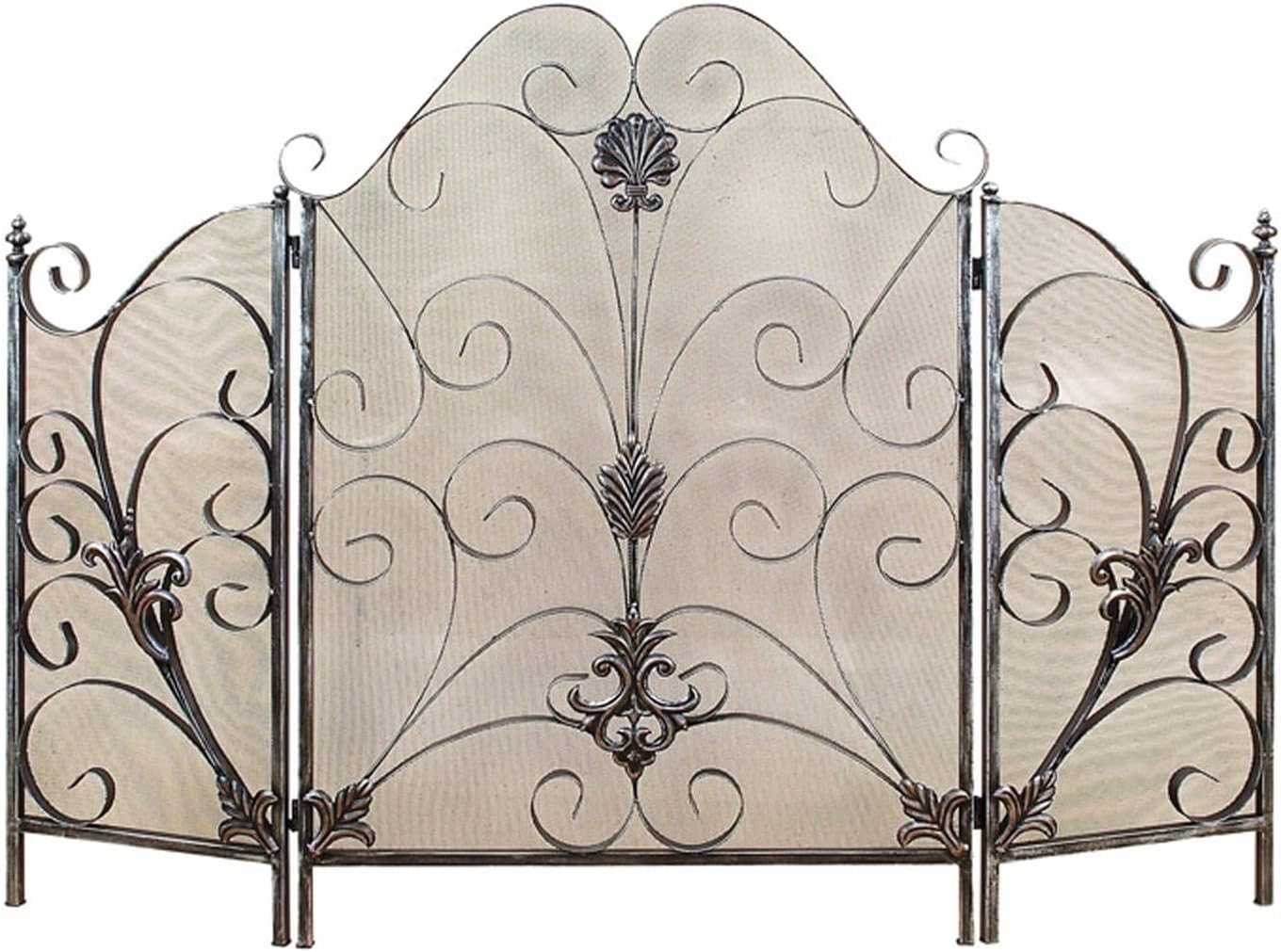 Fireplace Screen 3 Panels Metal Mesh Fireplace Spark Screen Guard Wrought Iron e Metal Filter Vertical Fire Screen Fireplace Spark Guard Fire Place Assecories S (Gold)