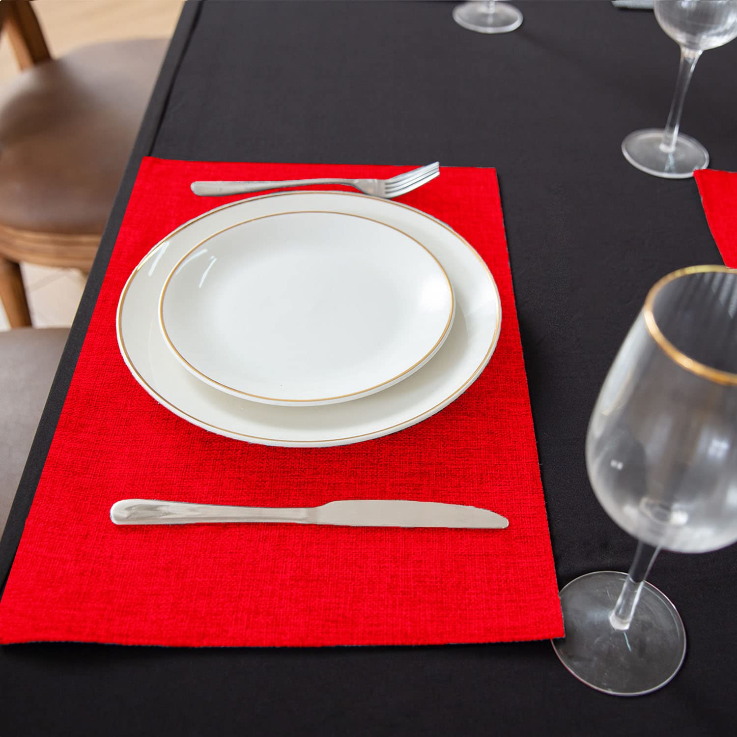 Placemat anti-vlek vinyl rood, wit | Franse Tafelkleden Placemat anti-vlek vinyl rood, wit | Franse Tafelkleden