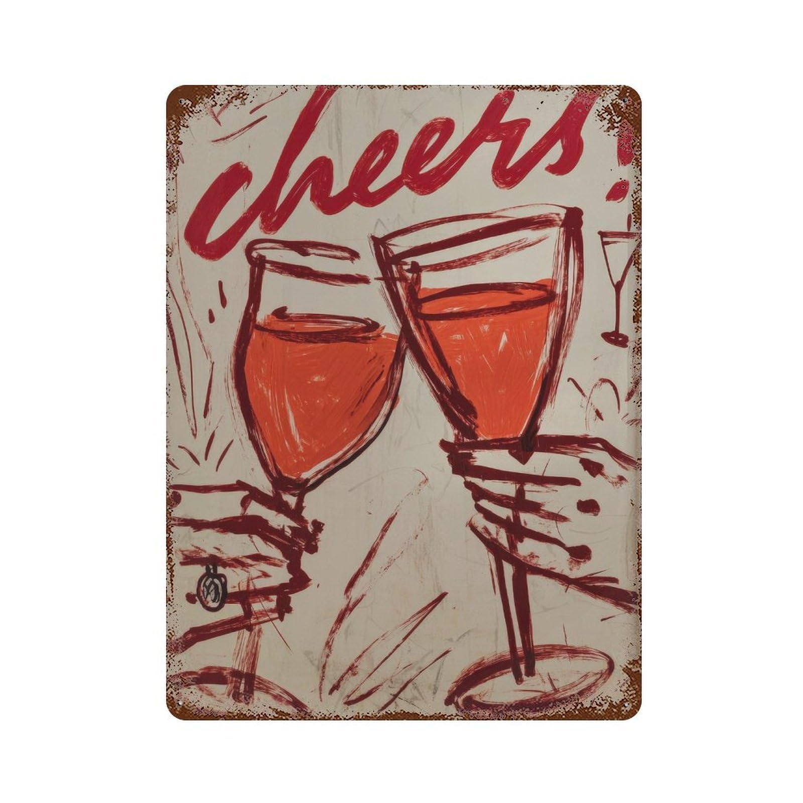 xiaoxiaoshen Dining Room Wine Handdrawn Cheers Illustration on Matte Paper Wall Decor Art Metal Tin Poster Modern Home Decor Art Home Bar Shop Decorations Vintage Sign 40x30cm