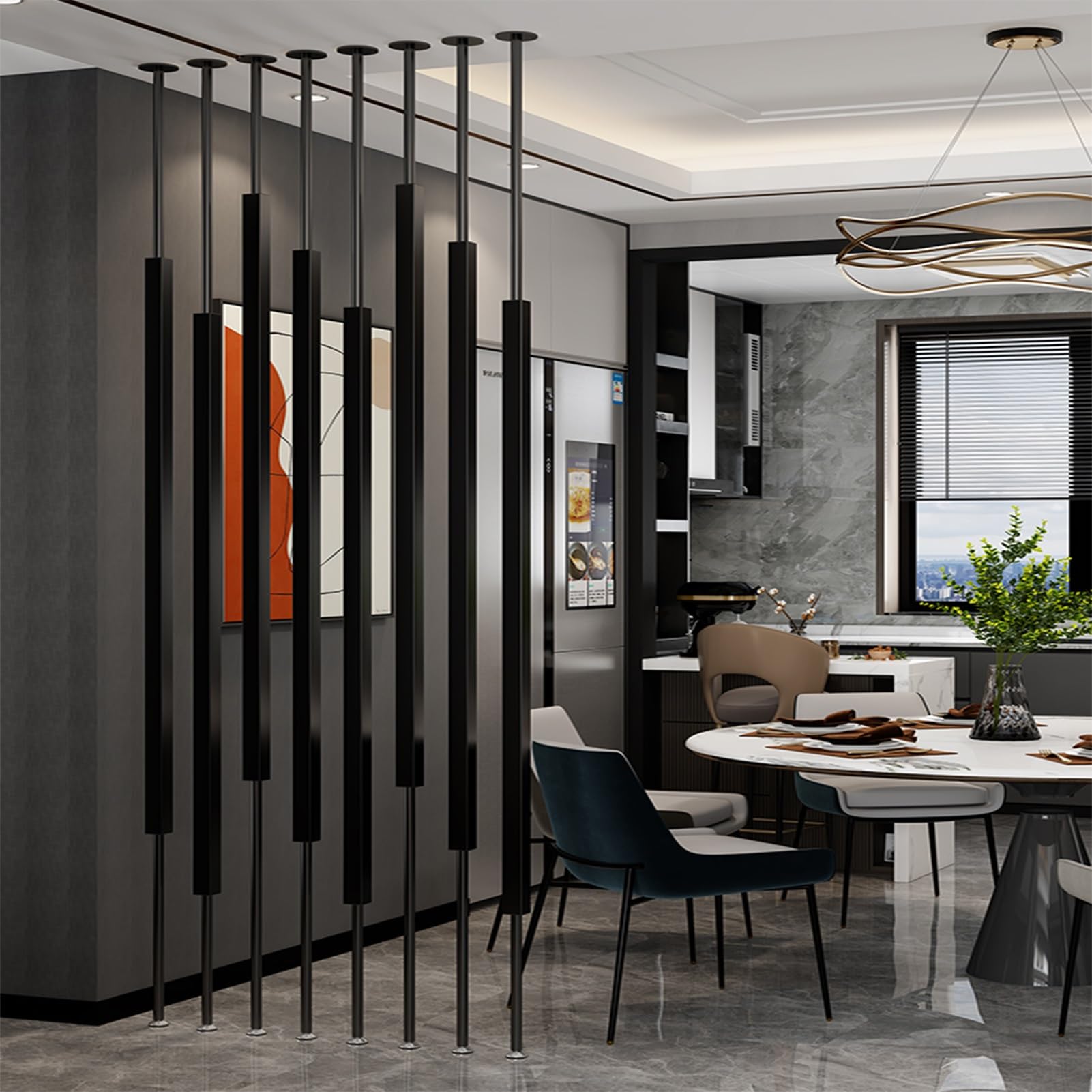 Cloison de séparation autoportante pour studio, restaurant, bureau à domicile, lattes métalliques, hauteur réglable (100 à 300 cm)