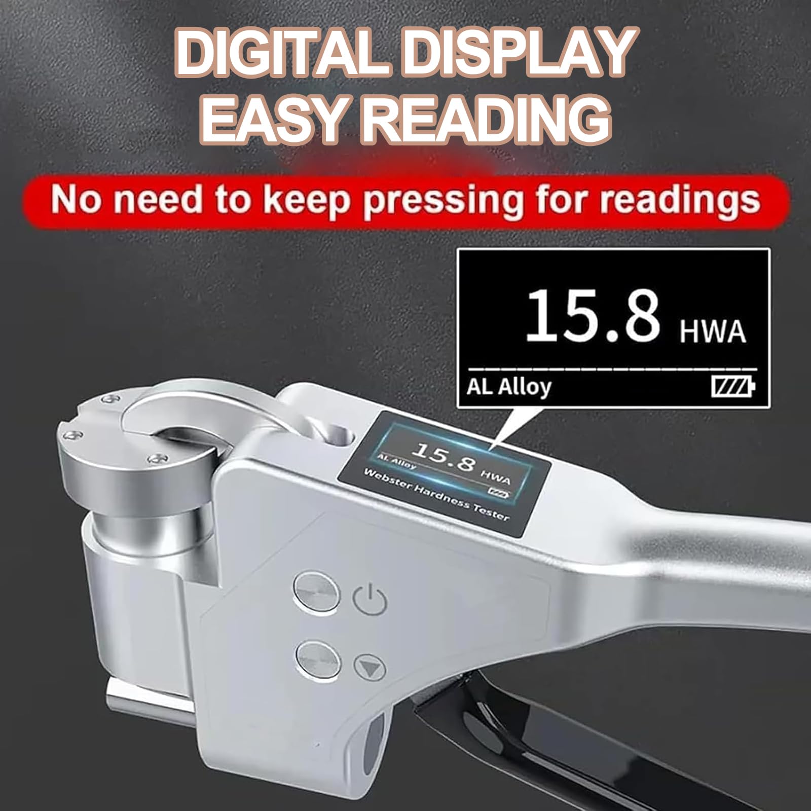 Probador de dureza portátil, pantalla LCD, medidor de dureza digital con almacenamiento automático de datos, durómetro de metal de 6 escalas para aluminio, latón, cobre, acero inoxidable