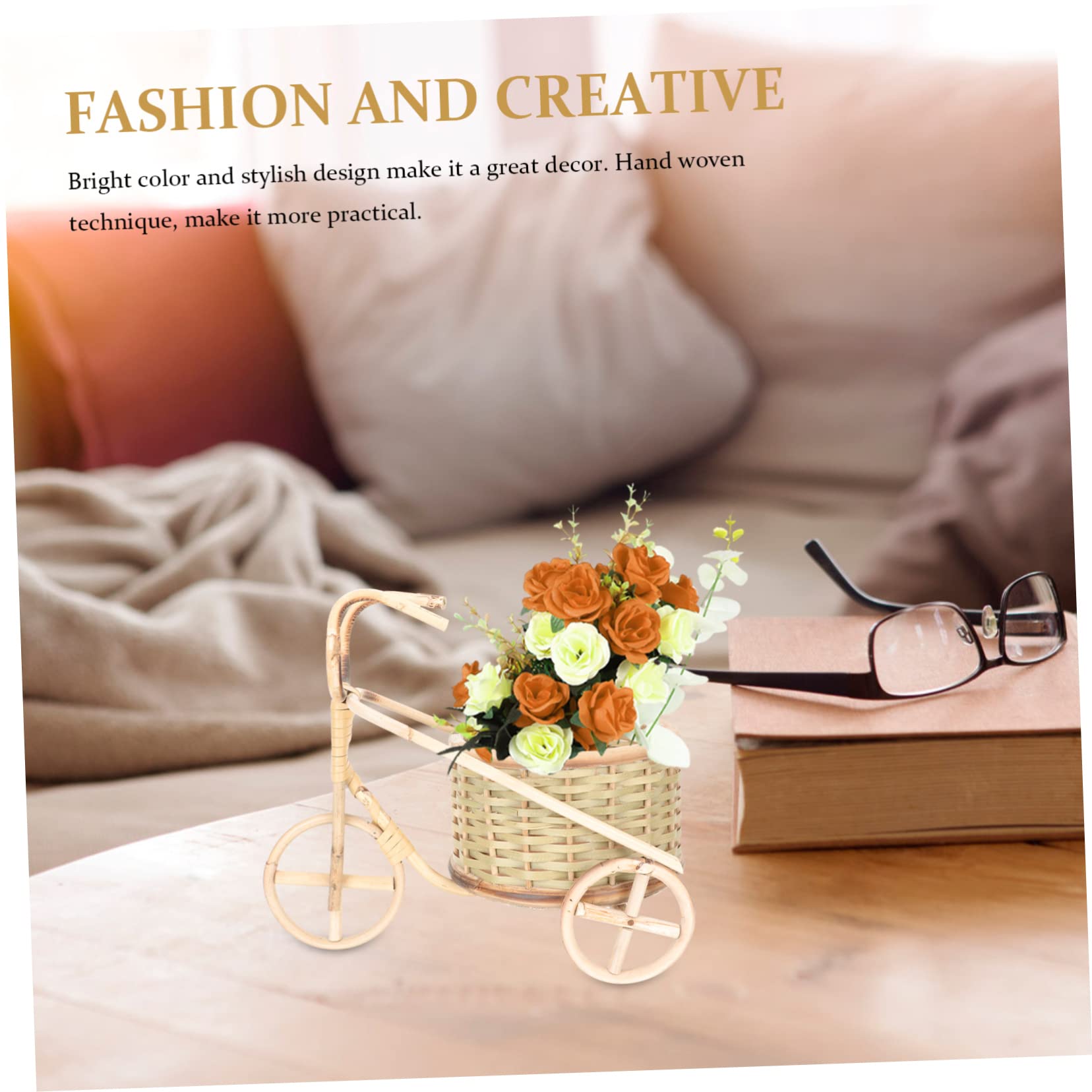 YARNOW Cesta De Bambú para Maceta De Bicicleta Cesta Pequeña De Triciclo Tejida Estilo Rústico para Decoración De Escritorio o Adornos De Bicicleta