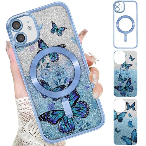 Xylota Magnetic Cover for iPhone 12 6.1 Inches, Compatible with MagSafe, Transparent Glitter Case with 2 Pieces Aesthetic Designs Butterflies Design, Thin Silicone TPU Shockproof Case for Women Girls, Xylota Magnetic Cover for iPhone 12 6.1 Inches, Compatible with MagSafe, Transparent Glitter Case with 2 Pieces Aesthetic Designs Butterflies Design, Thin Silicone TPU Shockproof Case for Women Girls,