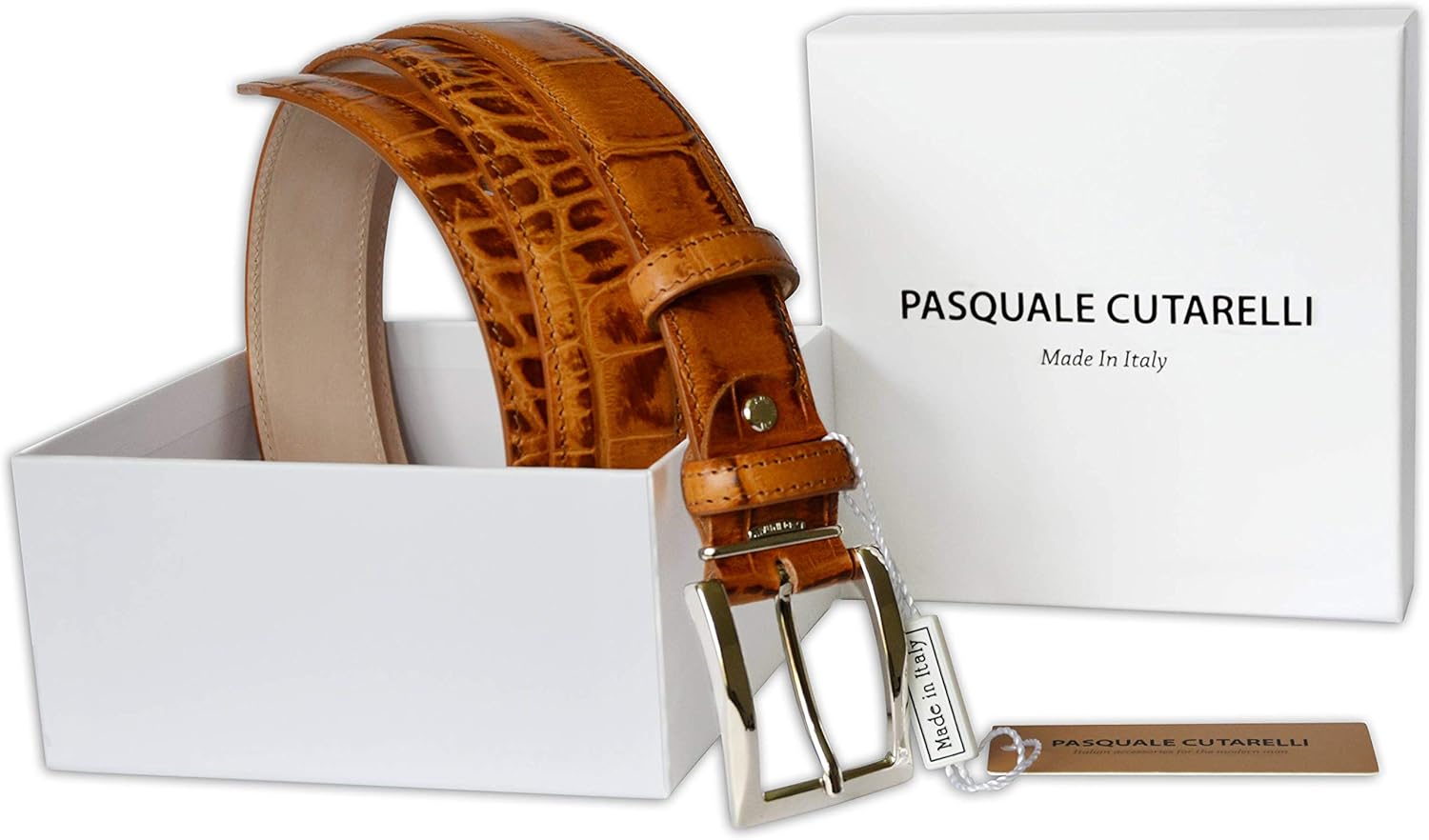 Mens Crocodile Pattern Italian Leather Belt - Image 2