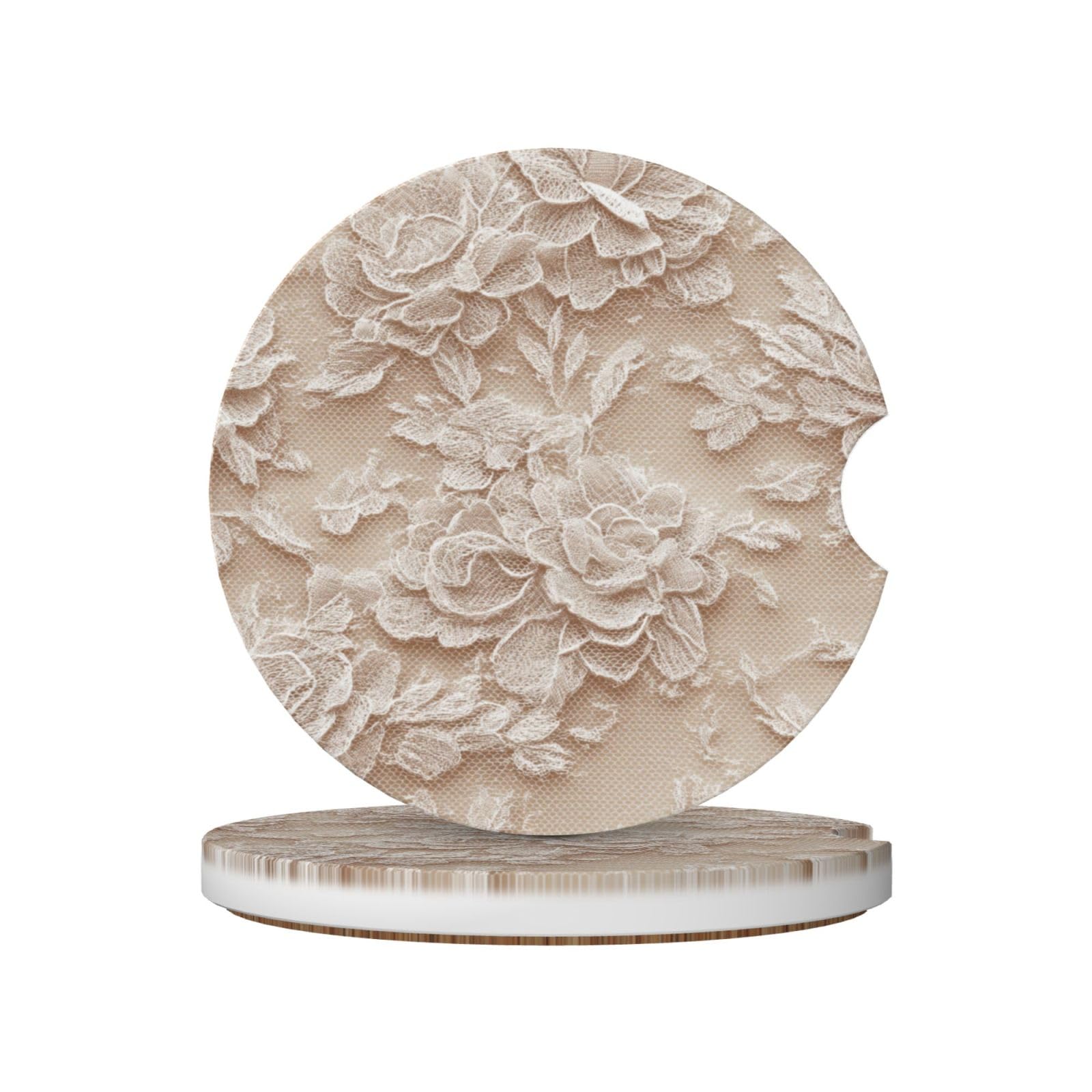 White Romantic Lace Ceramic Coasters,2pcs