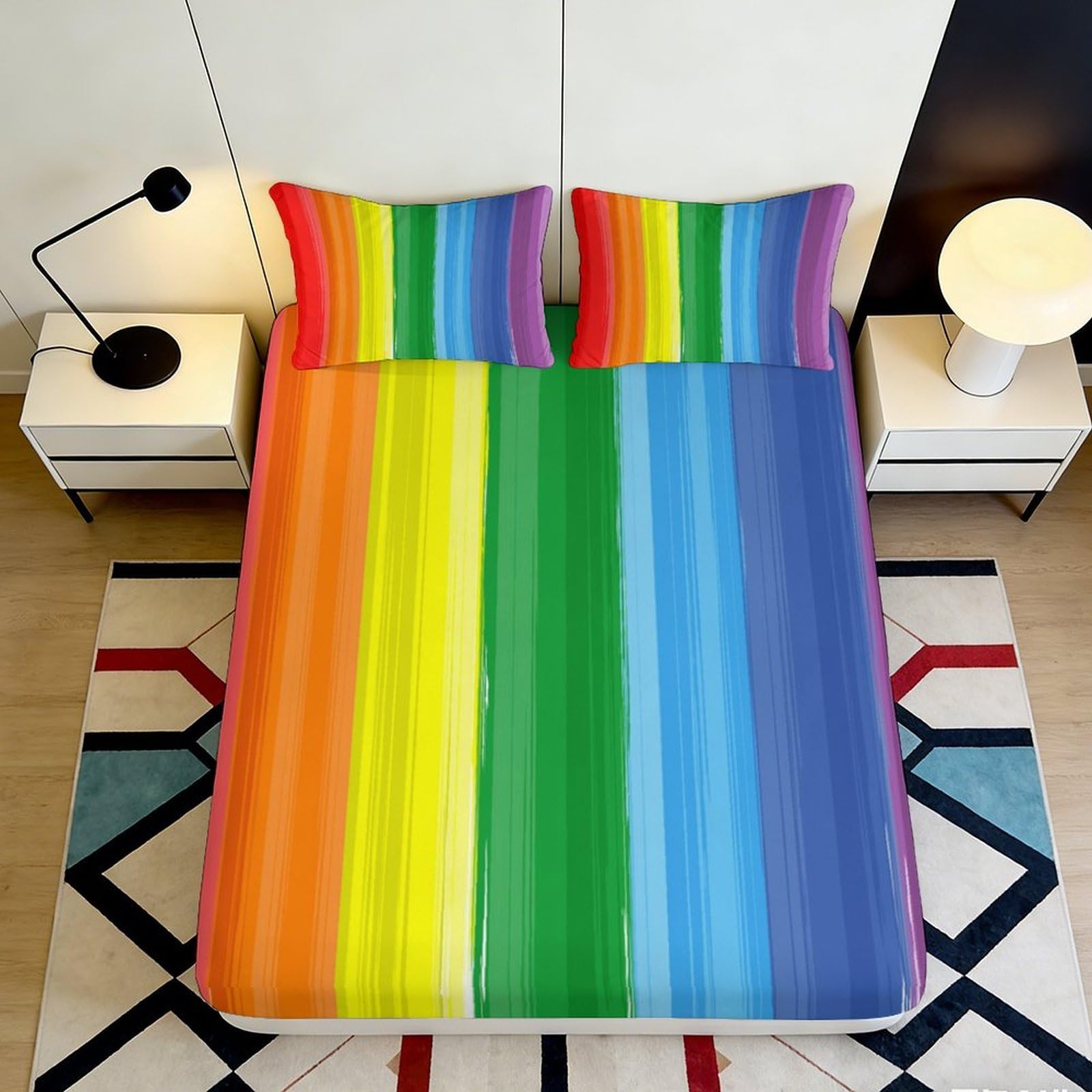 Pnayamiorkfel Style-7 3D Printed Rainbow Stripes Fitted Sheet Microfiber Soft Breathable Colorful Mattress Cover For Bedroom Dorm Decor 90X200x25cm