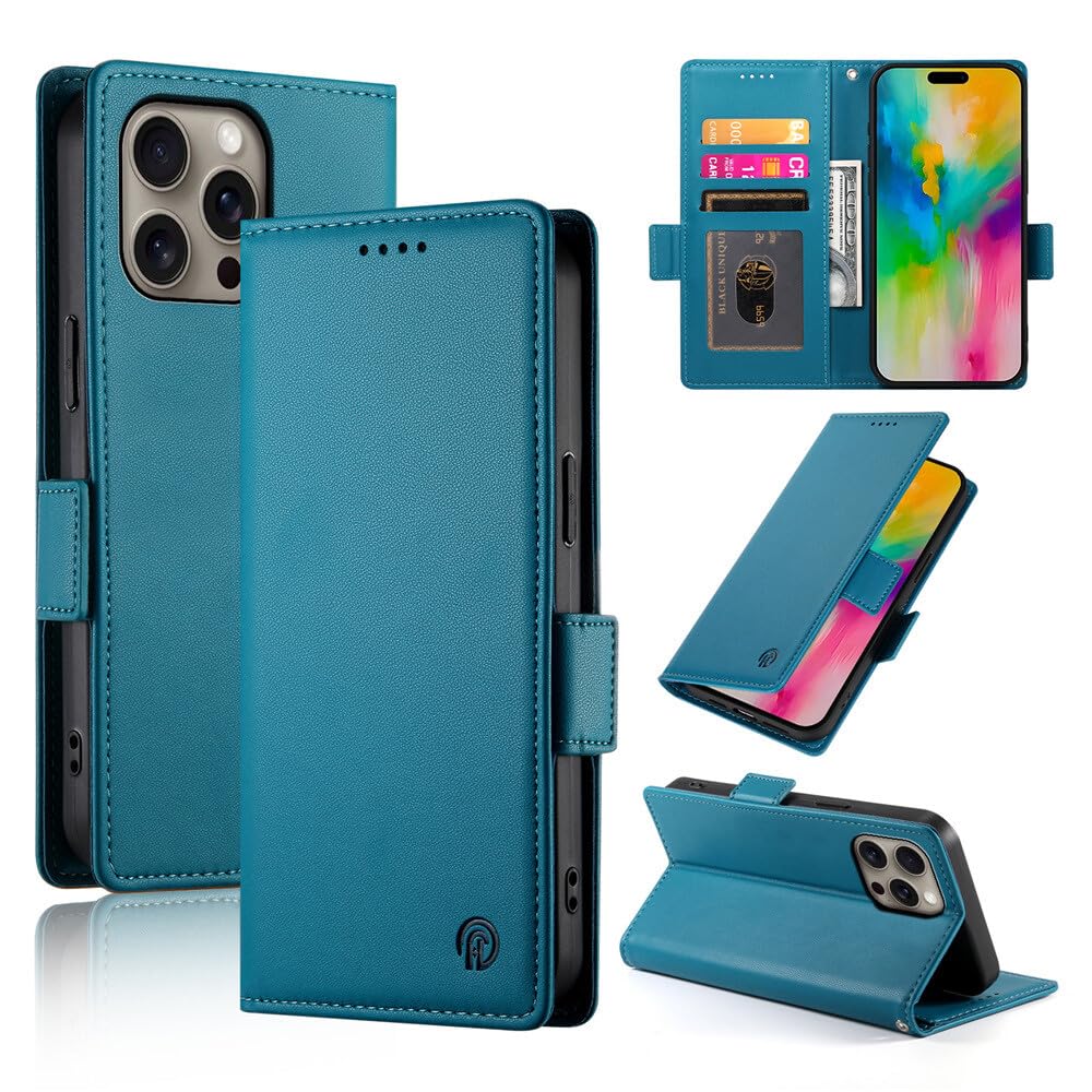 Étui iPhone 16 Pro Max bleu anti-rayures protégeant écran et cartes - 5