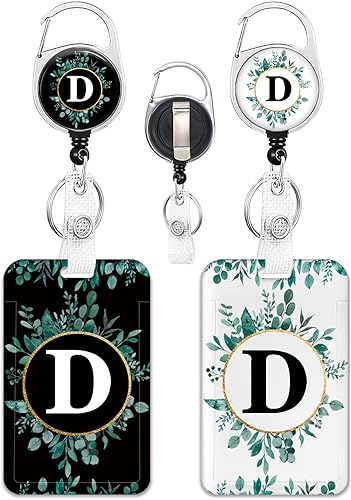 Paquete de 2 portatarjetas con carrete retráctil, monograma, letra B, protector de tarjeta vertical resistente, etiqueta de identificación, clip de