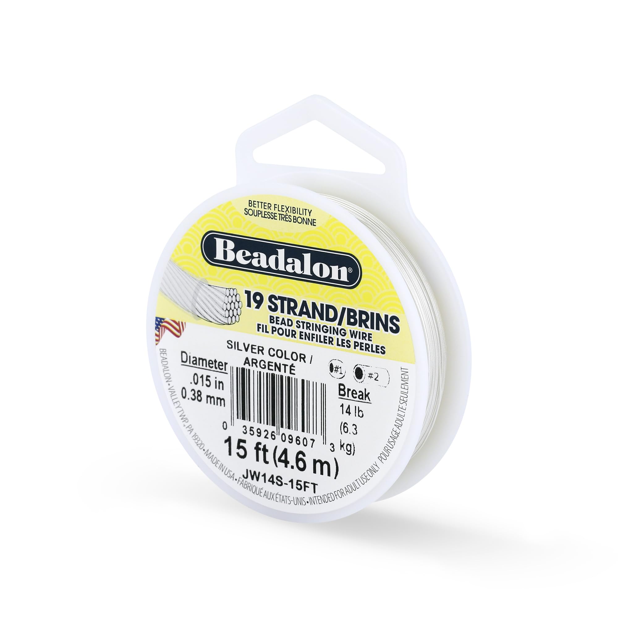 Beadalon 0.38 mm Diameter 4.6 m Reel 19 Strand Wire, Silver
