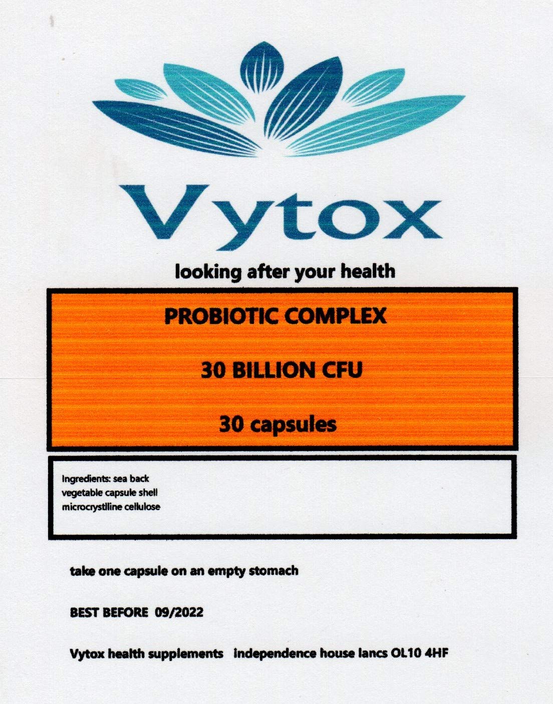 Probiotic Complex 30 Billion CFU 30 Capsules, 1 Month Supply, by vytox, Vegetarian