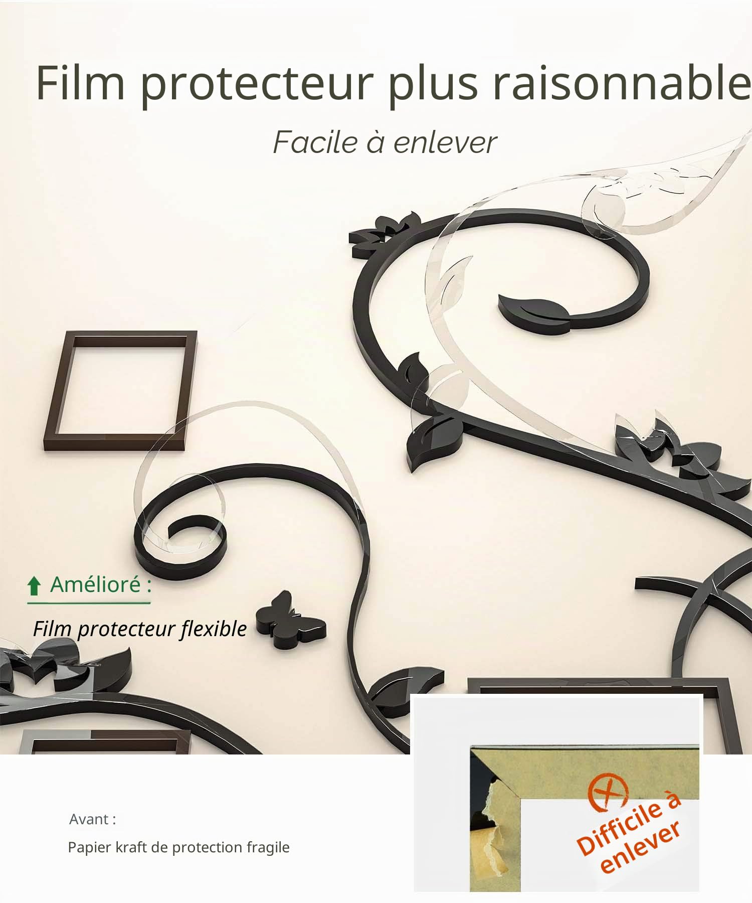 DecorSmart Décoration murale 3D en forme d’arbre généalogique, cadre photo amovible avec tête de cerf et citation de famille