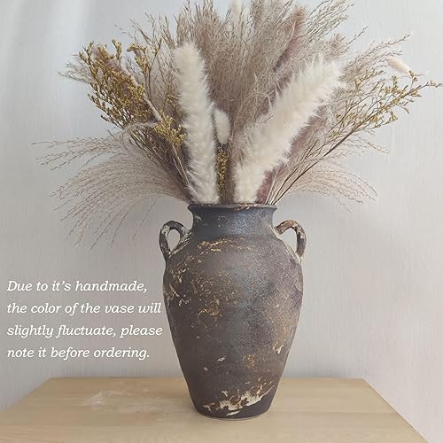 Miniatura 2 de Jarrón de cerámica negra  Jarrón rústico de granja de 10 pulgadas, jarrones de terracota envejecidos vintage, jarrones de arcilla hechos a mano con